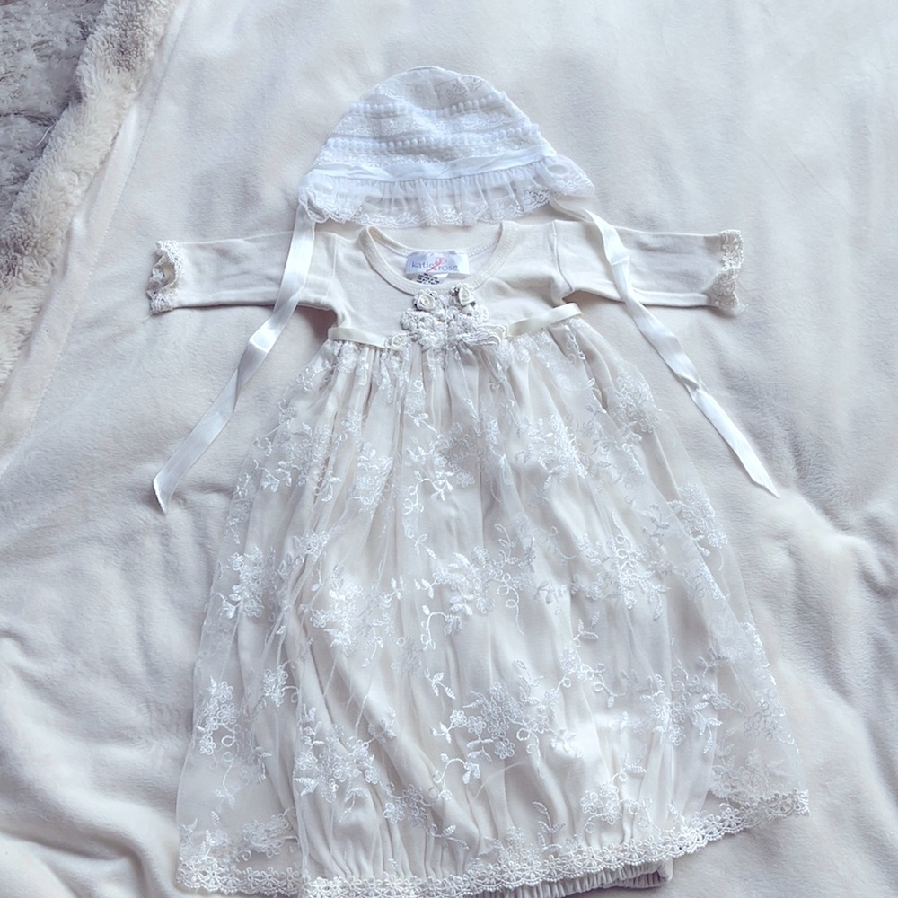 Newborn christening gown and bonnet